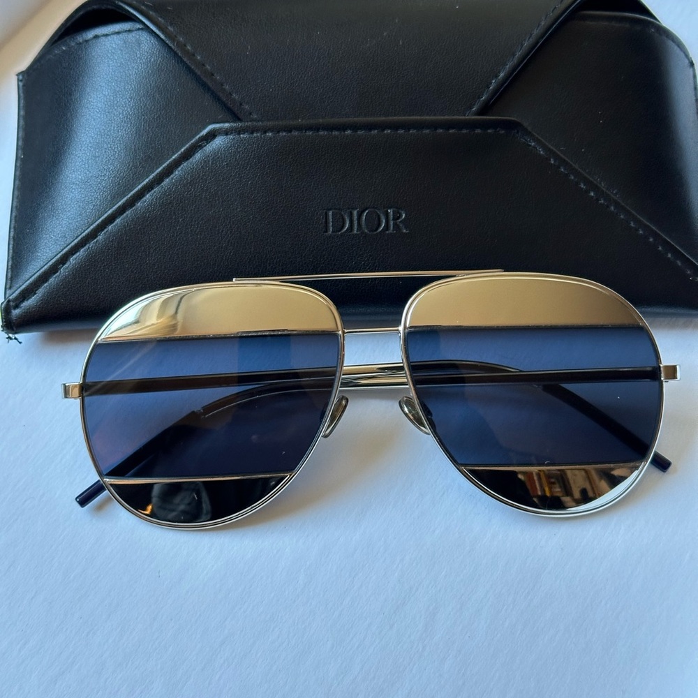 Dior Silver Tone/ Dark Blue 010KU Dior Split 1 Aviator Sunglasses
